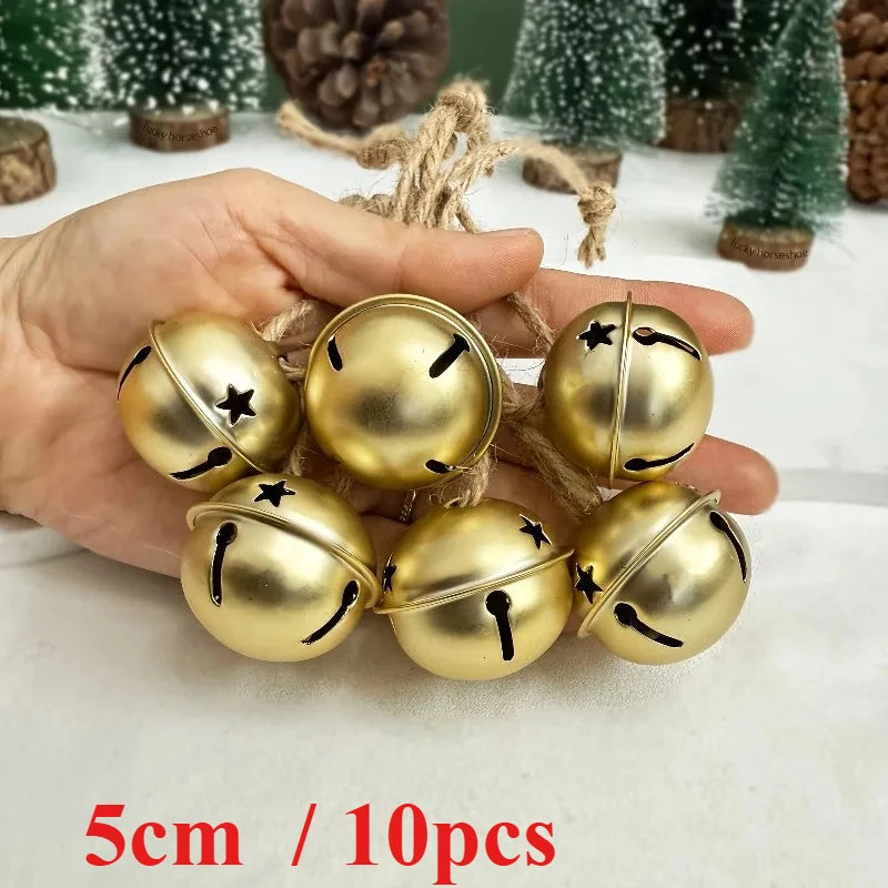 10pcs Golden Decorative Bells - Elegant Metal Christmas Tree Ornaments with Star, Perfect for Holiday Decor, Doorbells Pet Bells