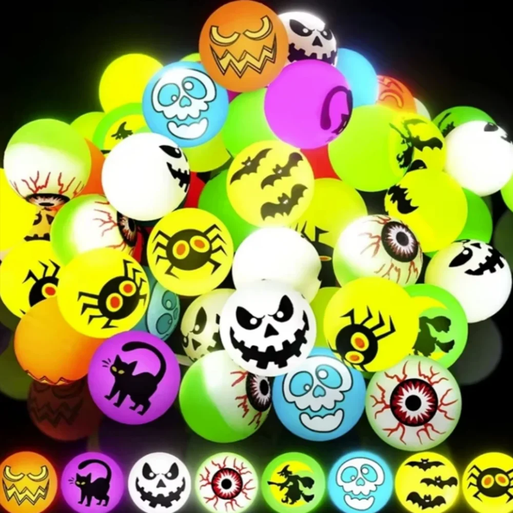 10-100Pcs MIni Glow-in-the-dark Bouncing Ball Spider Bat Ghost Halloween Party Favor Gift Bag Filler Halloween Decoration Props