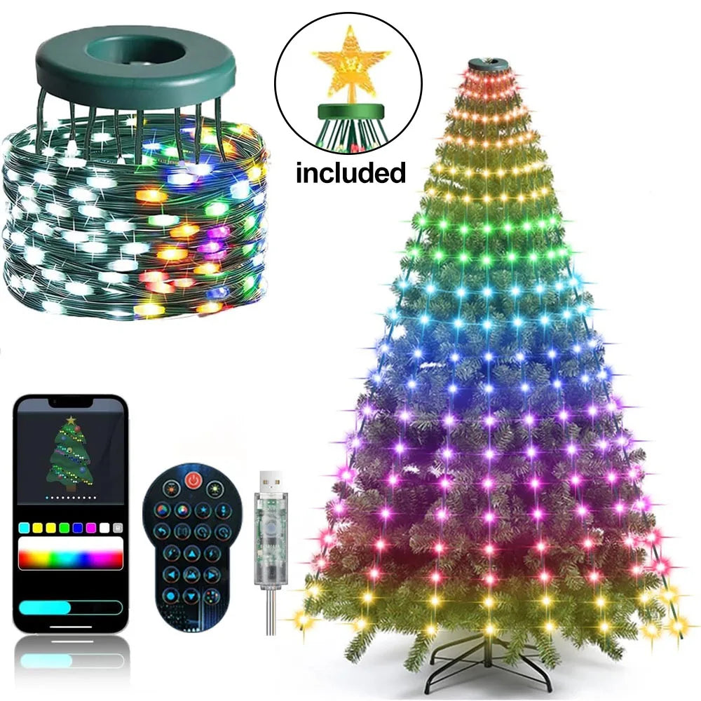 Christmas Tree Lights, RGBIC 400LED Smart Fairy String Lights with Top-Star Decor, Addressable Xmas Lights for Indoor Outdoor