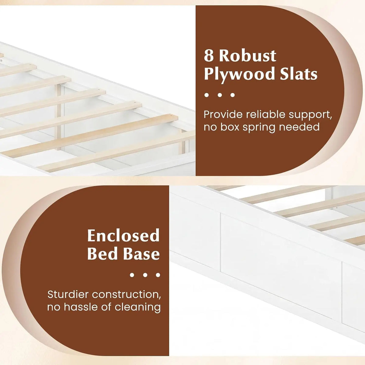 Twin Bed Frames for Kids with Storage Drawers, Wood Platform Bed with Headboard, Solid Mattress Foundation w/Wooden Slat Support & Enclosed Base, No Box Spring Needed (White, Twin)