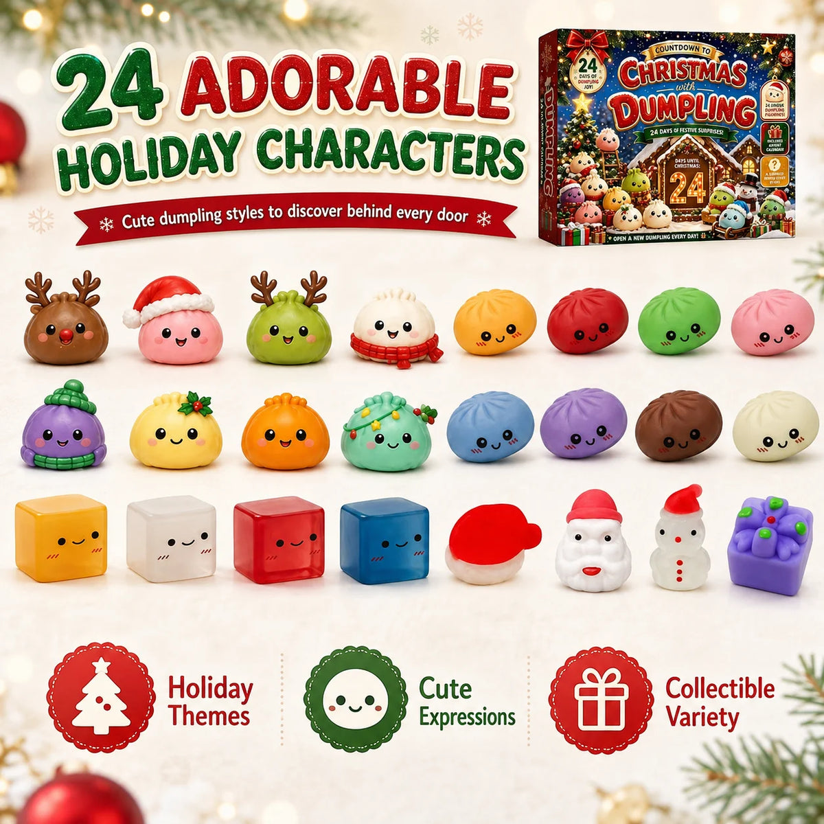 Christmas Dumpling Squishy Advent Calendar Sensory Fidget Surprise Gifts