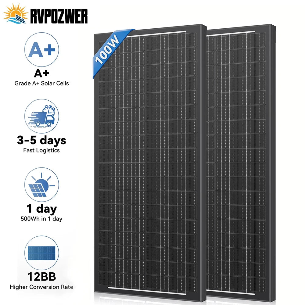 Rvpozwer 100W 12V Monocrystalline Solar Panel N Type 23 Percent Efficiency