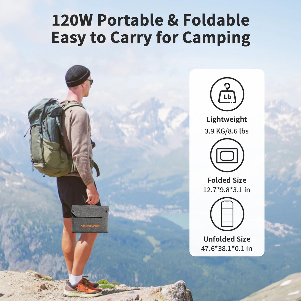 MHPOWOS 120W Foldable Solar Panel With USB C And USB A Outputs