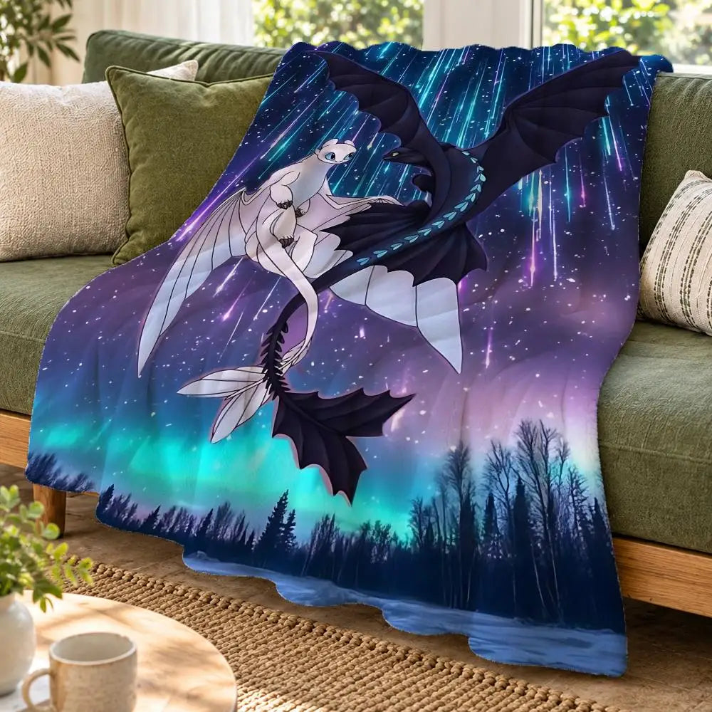 How to Train Your Dragon Black White Dragon Love Heart Double Sided Flannel Throw Blanket Soft Warm Washable Home Decor