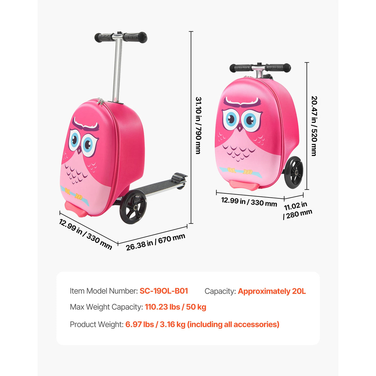 SucceBuy Kids Ride On Luggage Scooter Suitcase With Adjustable Handle