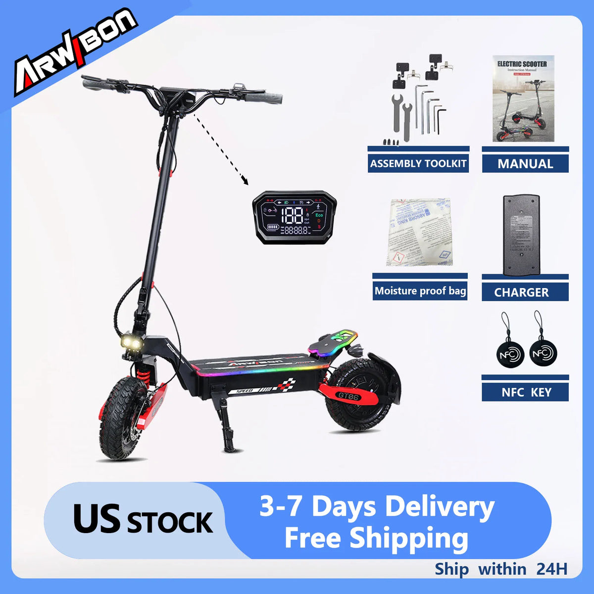 Arwibon GT06Plus Adult Electric Scooter With Hydraulic Disc Brakes