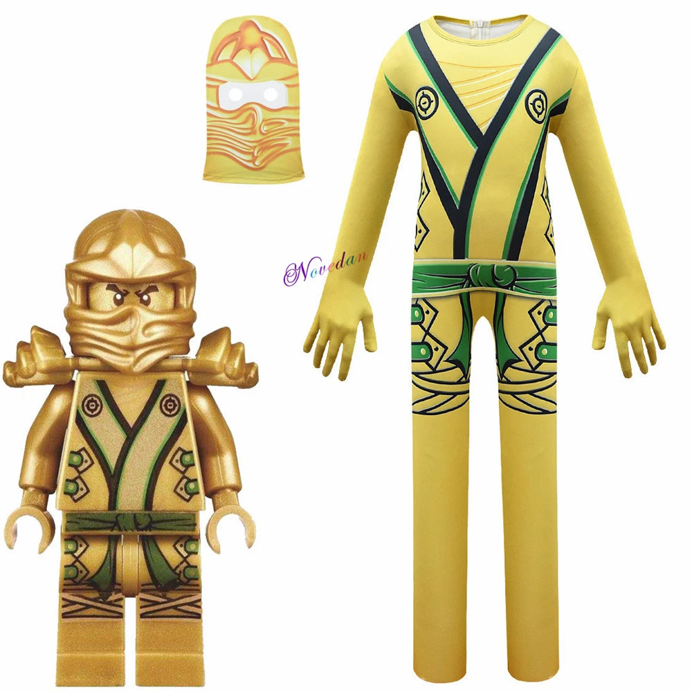Boys Halloween Costume For Kids Anime Ninja Cosplay Zentai Jumpsuit Bodysuit With Mask Children Fantasy Christmas Party Suit