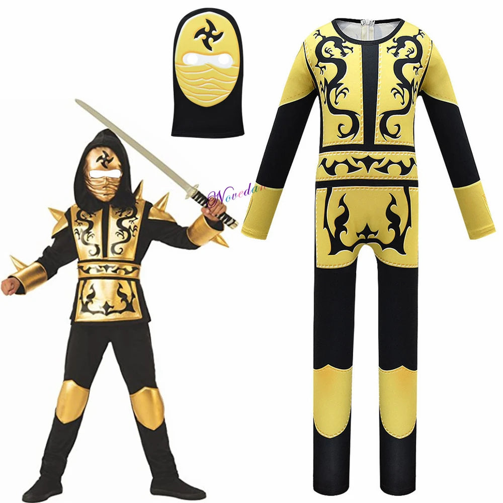 Boys Halloween Costume For Kids Anime Ninja Cosplay Zentai Jumpsuit Bodysuit With Mask Children Fantasy Christmas Party Suit