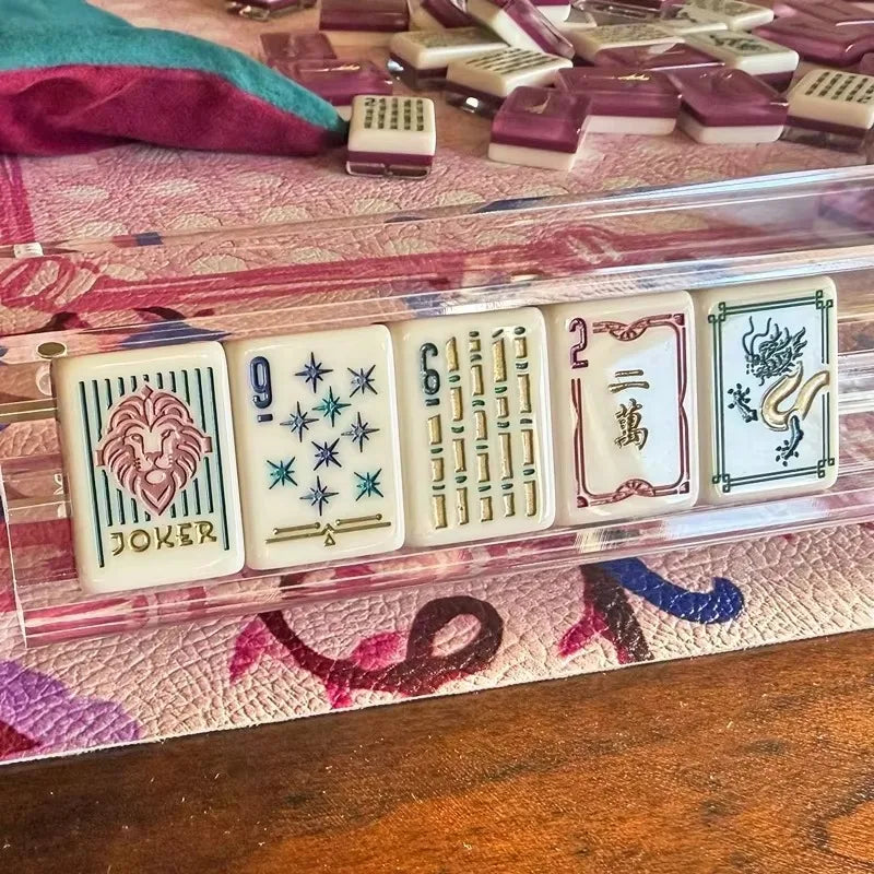 2026 Hot-Selling Acrylic Engraving American Mahjong Card Red Lake Blue Entertainment Board Game