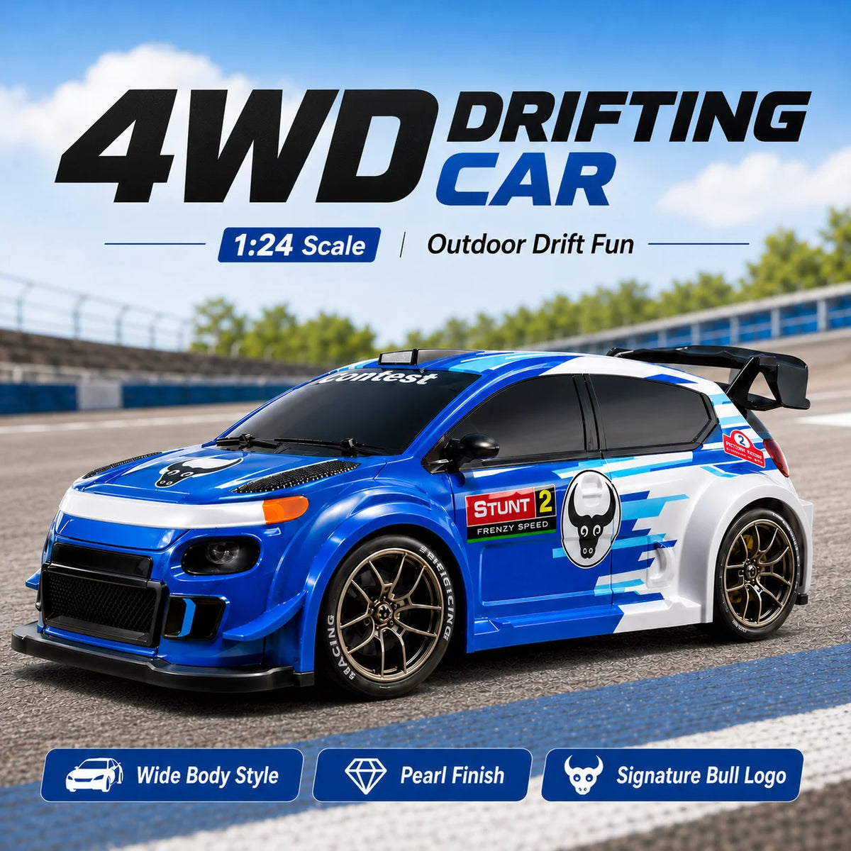 ZNLYRION SG718 1: 24 Scale 4WD RC Drift Car With Replaceable Racing Drift Tires LED Headlights Taillight Sport Rear Wing Remote Control Racing Vehicle Toy