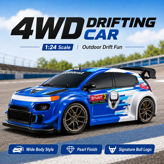 ZNLYRION SG718 1: 24 Scale 4WD RC Drift Car With Replaceable Racing Drift Tires LED Headlights Taillight Sport Rear Wing Remote Control Racing Vehicle Toy
