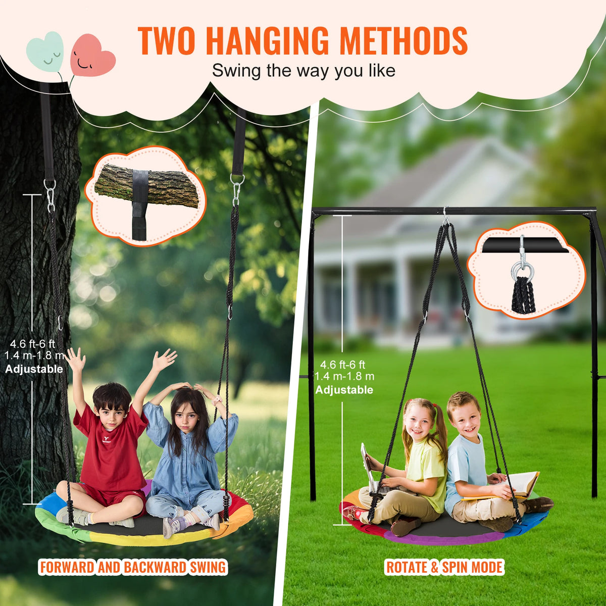 SucceBuy Tree Swing Saucer Swing Outdoor Family Fun