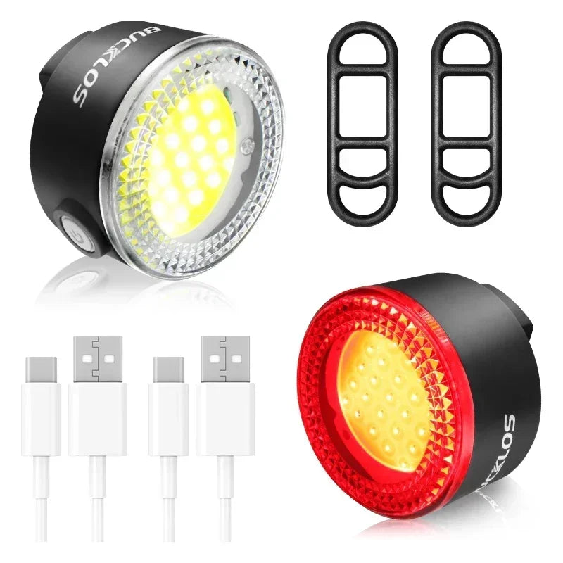 BUCKLOS Rechargeable COB LED Front And Rear Bicycle Light Set