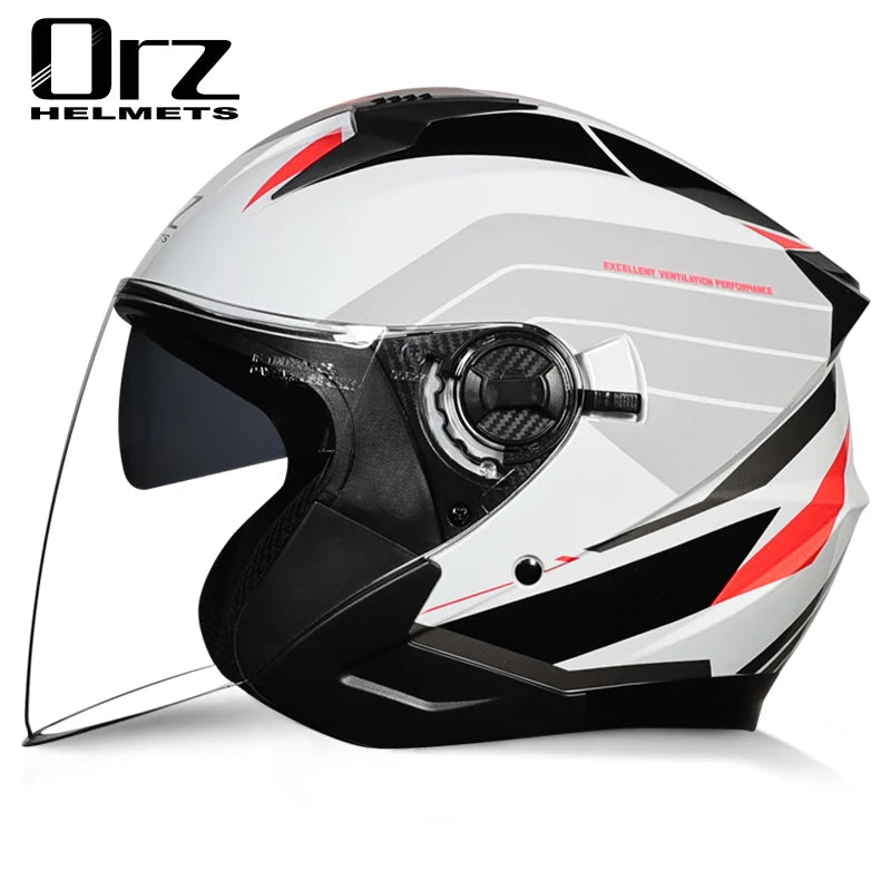 ORZ Motorcycle Open Face Helmet With Dual Lens Visor