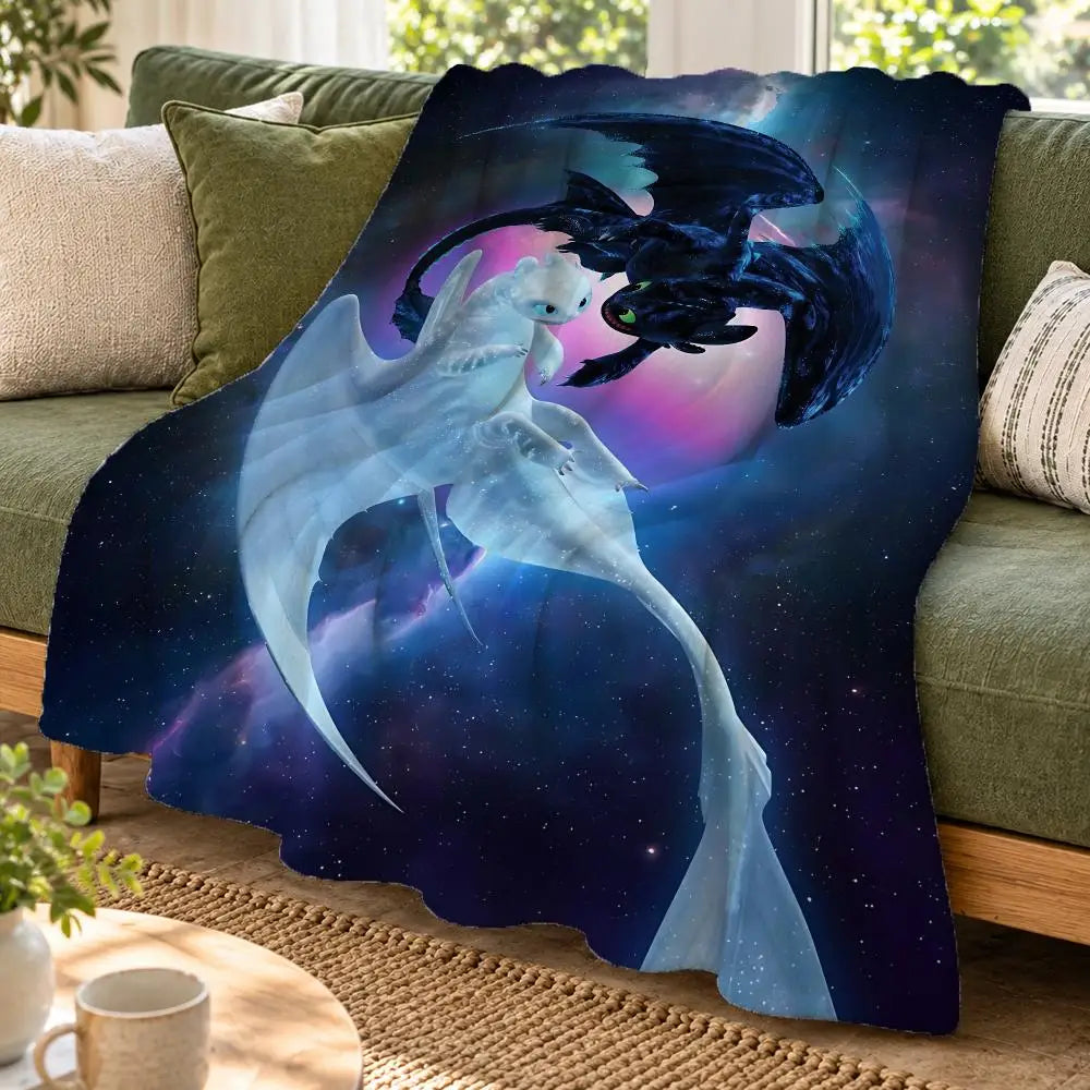 How to Train Your Dragon Black White Dragon Love Heart Double Sided Flannel Throw Blanket Soft Warm Washable Home Decor