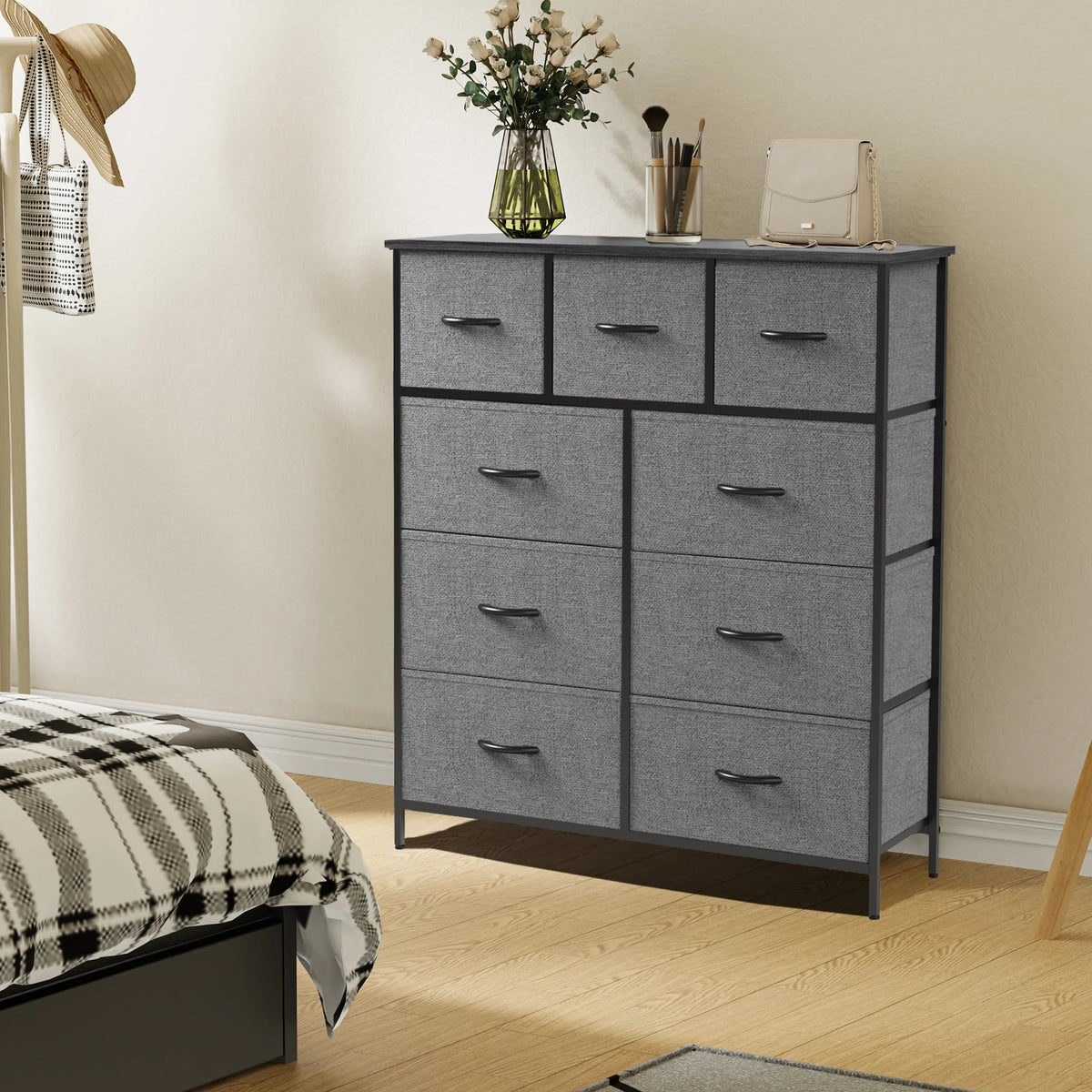 JHK Dresser Wardrobe With Nine Fabric Storage Drawers