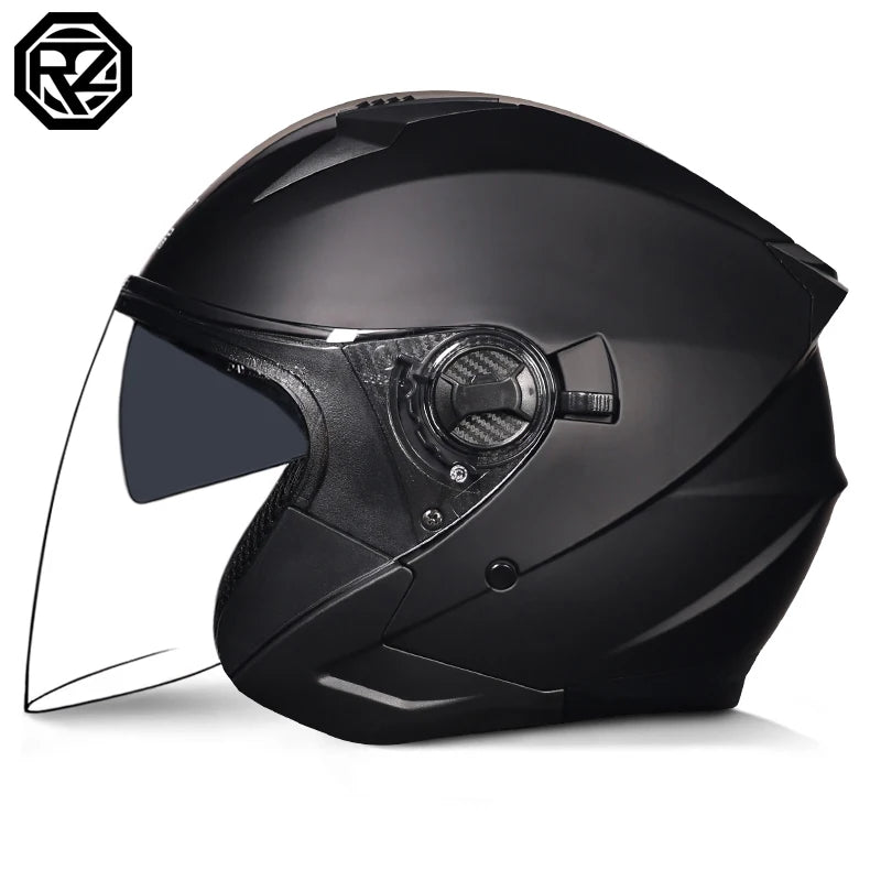 ORZ Motorcycle Open Face Helmet With Dual Lens Visor