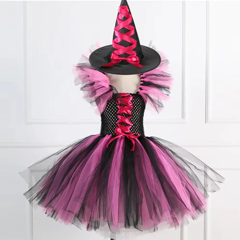 TZRCYGF Girls Halloween Witch Costume Tutu Dress with Pointed Hat