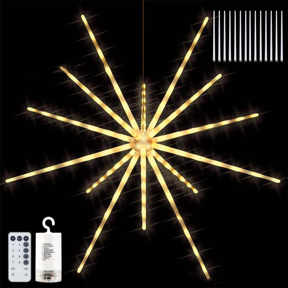 Christmas Garland LED Fairy String Lights Remote 8 Modes Hanging Exploding Star Firework Lights for Garden Party Wedding Decor