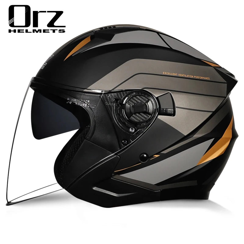 ORZ Motorcycle Open Face Helmet With Dual Lens Visor