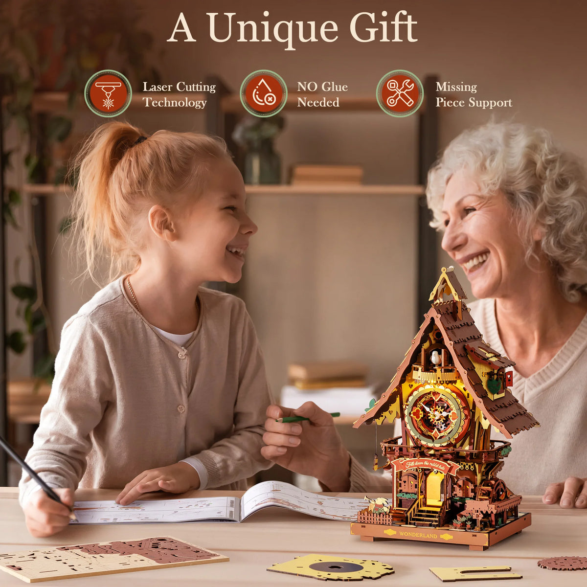 ROKR Wooden Cuckoo Clock Mechanical 3D Puzzle Building Kit