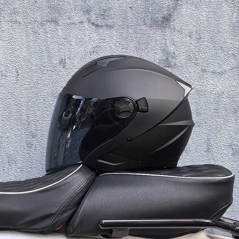 ORZ Motorcycle Open Face Helmet With Dual Lens Visor