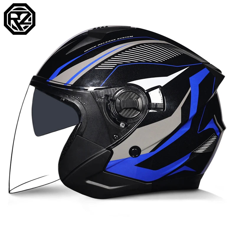 ORZ Motorcycle Open Face Helmet With Dual Lens Visor