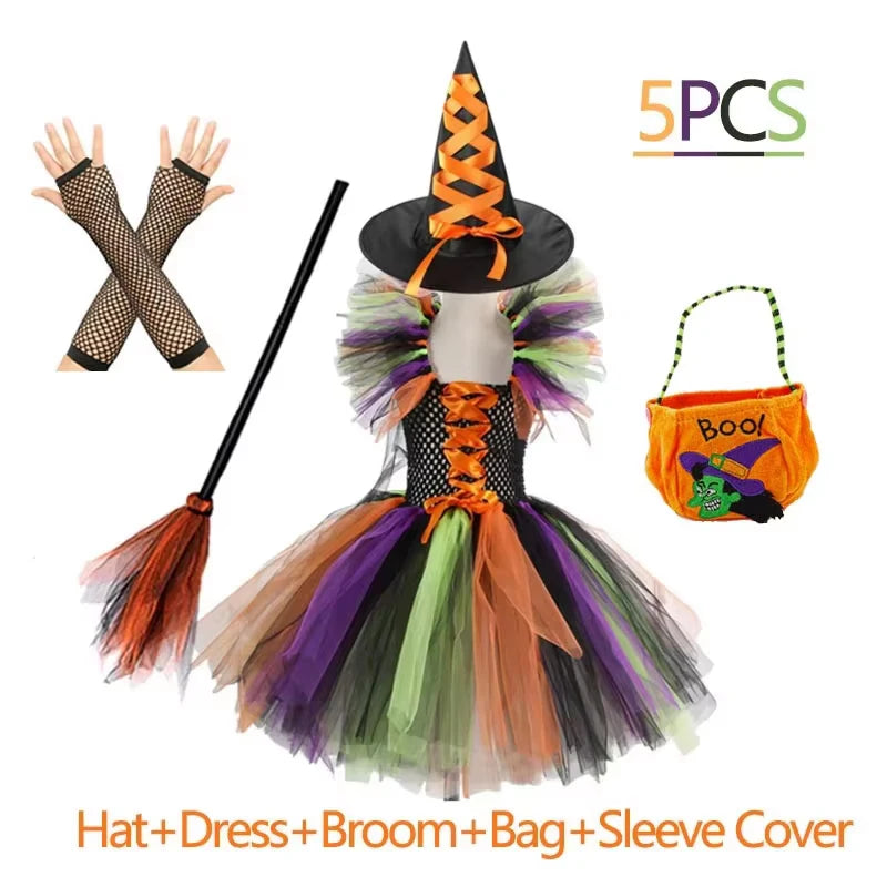 TZRCYGF Girls Halloween Witch Costume Tutu Dress with Pointed Hat