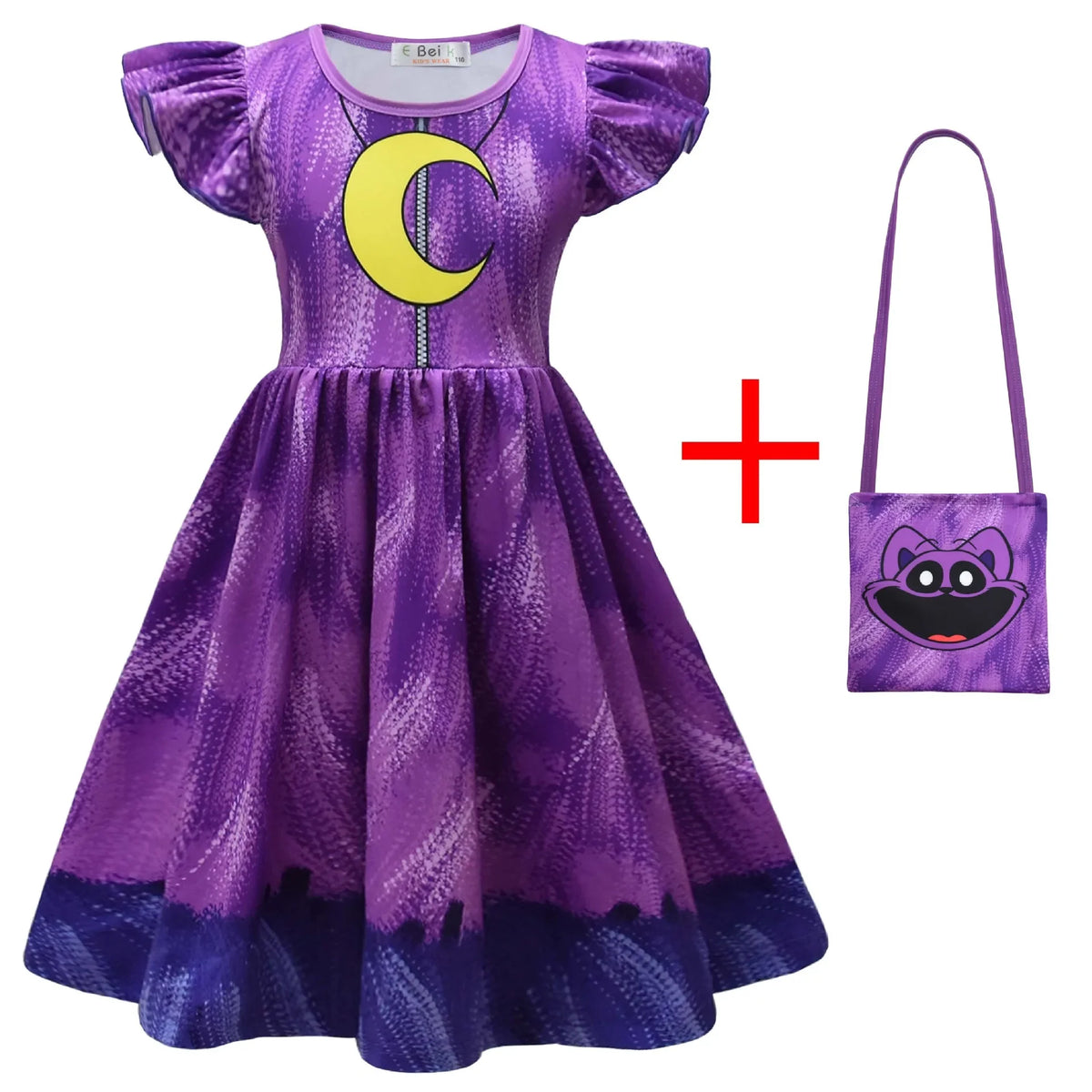 Girl Catnap Smiling Critters Cosplay Costume Kids Cartoon Cat Nap Dogday Print Dress+mask+gloves+bag Set Halloween Party Gift
