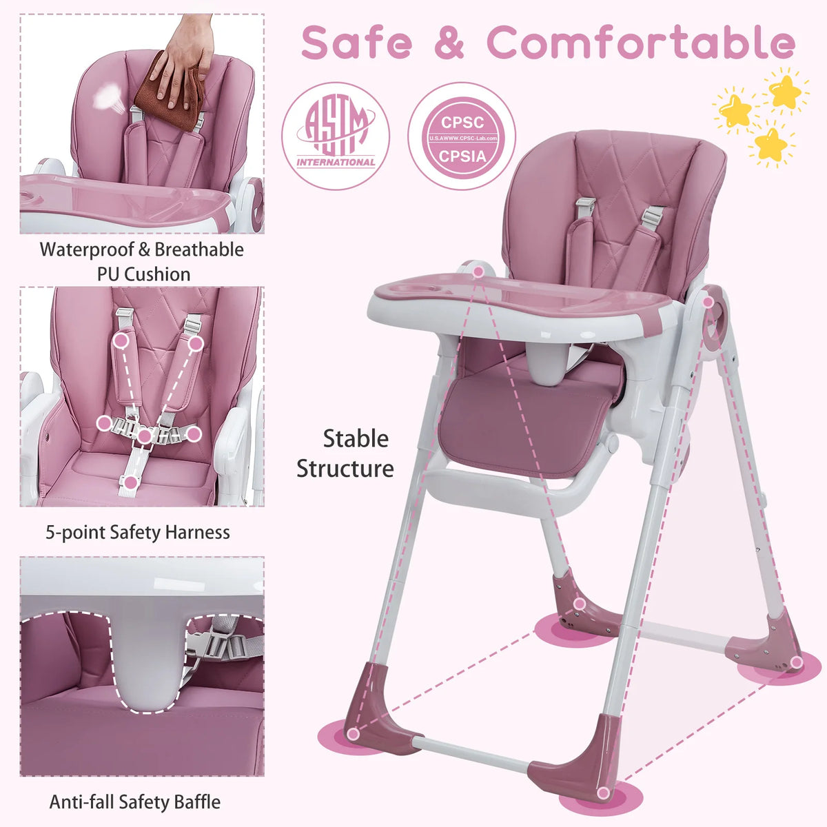 Baby High Chair With Adjustable Height And Foldable Design
