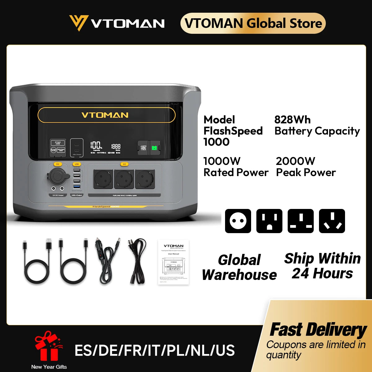 VTOMAN FlashSpeed 1000 Portable Power Station LiFePO4 Battery Backup