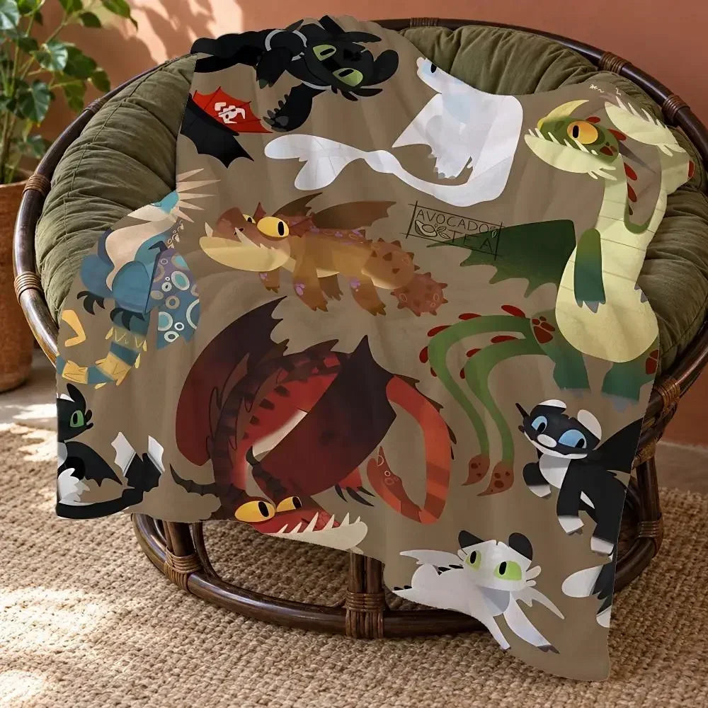 How to Train Your Dragon Black White Dragon Love Heart Double Sided Flannel Throw Blanket Soft Warm Washable Home Decor