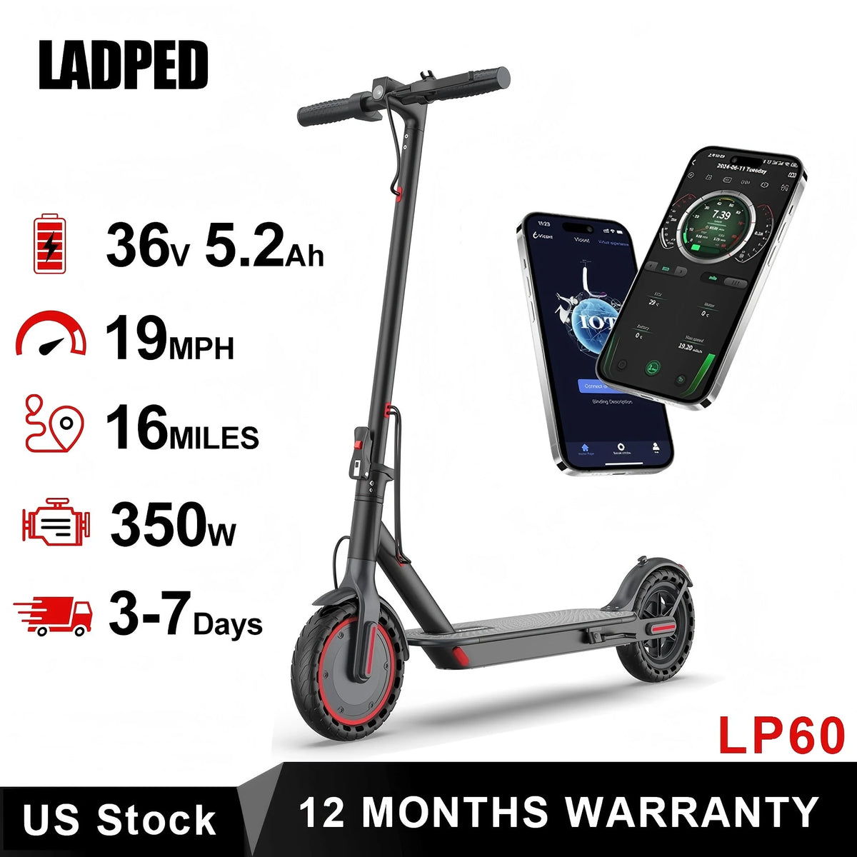 LADPED Electric Scooter With Folding Design And Rear Braking