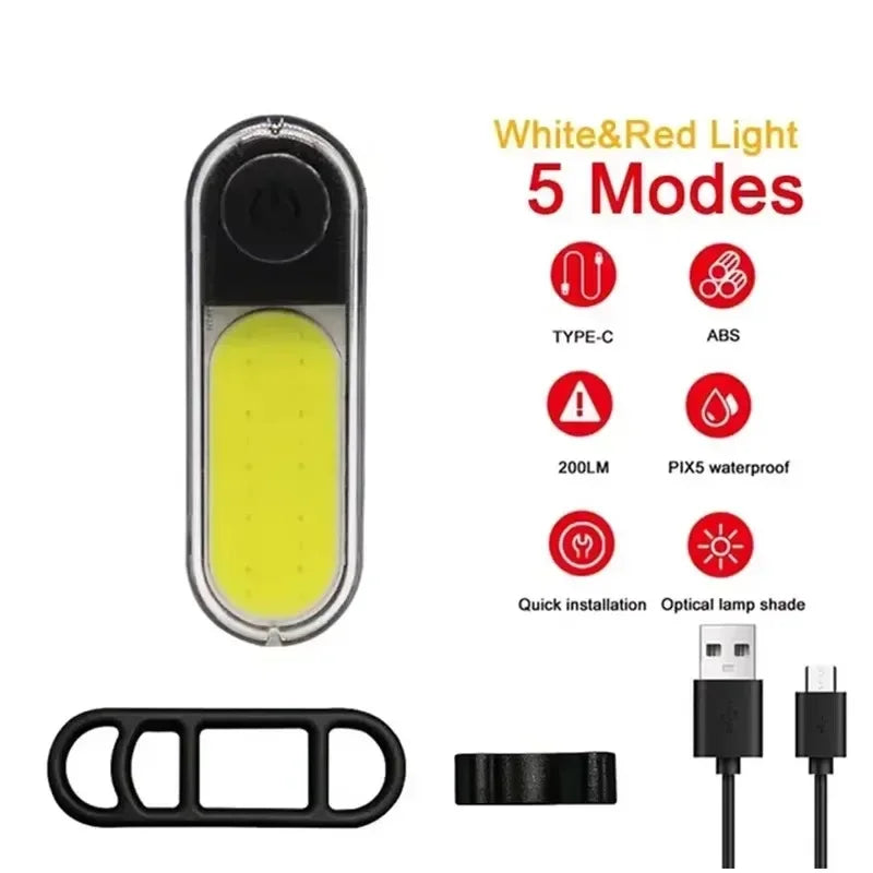 BUCKLOS Rechargeable COB LED Front And Rear Bicycle Light Set