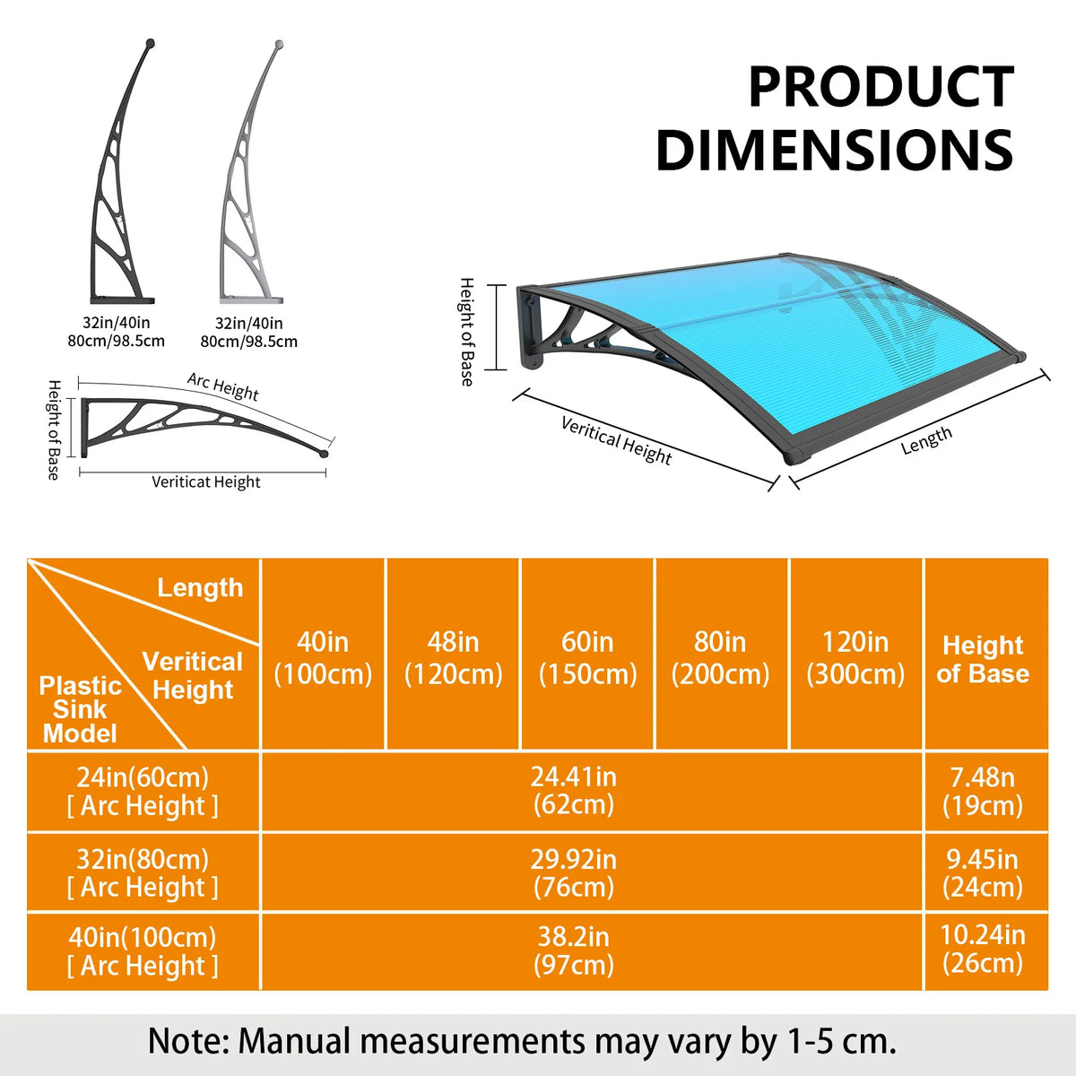 GUANSU CN Polycarbonate Door Window Awning Canopy Weather Protection