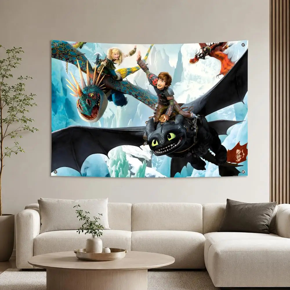 H-How to Train Your Dragon Flags Aesthetic Wall Tapestry Printed Wall Hanging Living Room Party Outdoor Decor