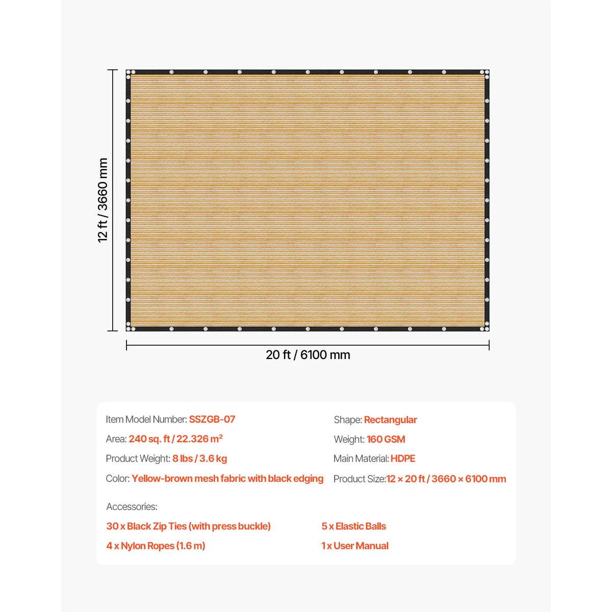 SucceBuy HDPE Sun Shade Cloth Canopy Privacy Screen