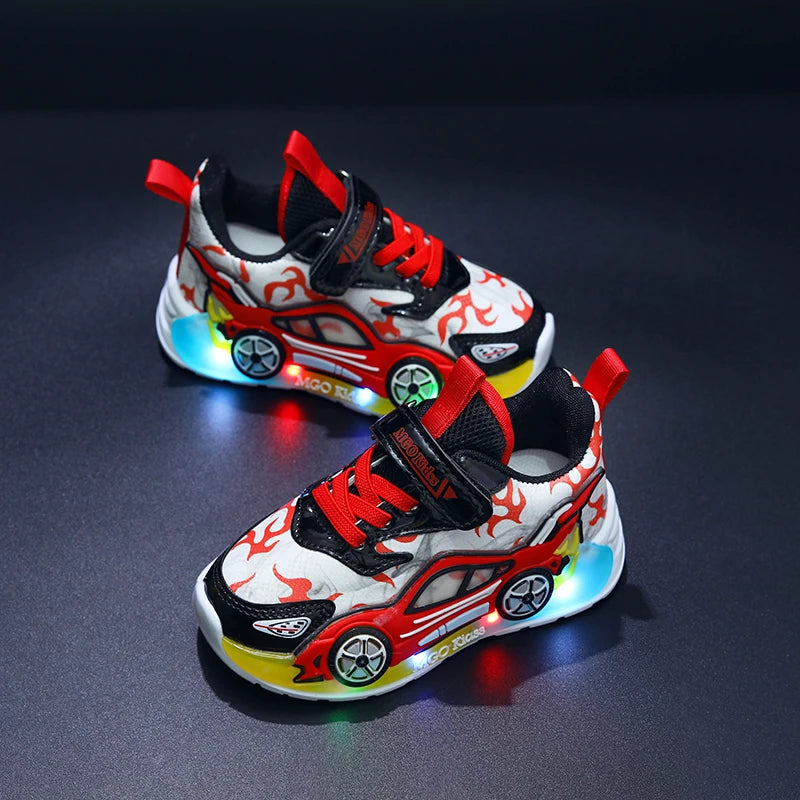 MGO Kidss Kids Light Up Car Themed Running Sneakers