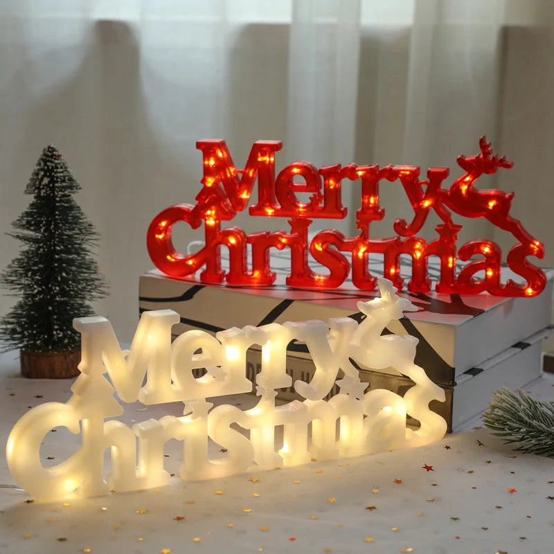 3D Merry Christmas Letter Light LED Garland Night Light Decoration for Home Holiday Party Festive Decor