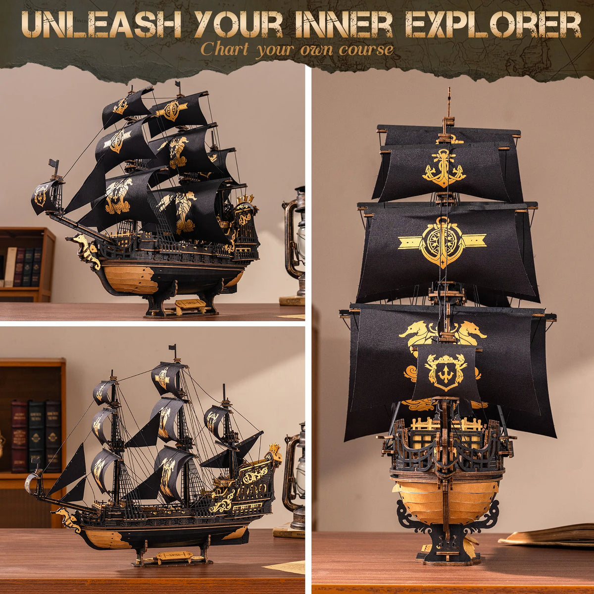 ROKR Seahorse Barque Wooden 3D Puzzle Sailboat Model Building Kit