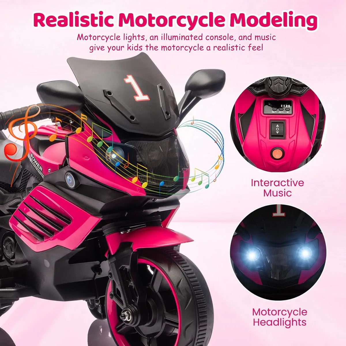 HiMISS 6V Electric Ride On Motorcycle For Kids Training Wheels