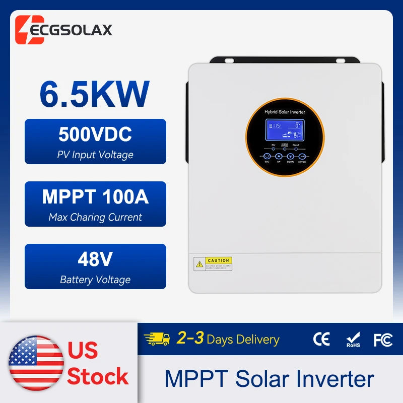 ECGSOLAX Us 6.5KW Hybrid Solar Inverter Pure Sine Wave 48V 120V 240VOff Grid Inverter 100A MPPT Solar Split Phase Inverter