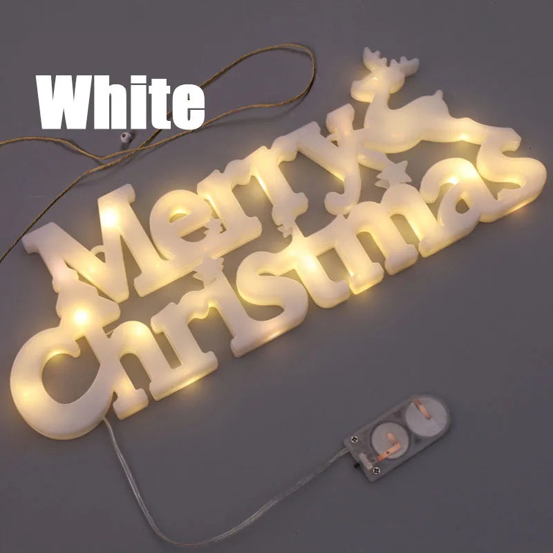 3D Merry Christmas Letter Light LED Garland Night Light Decoration for Home Holiday Party Festive Decor