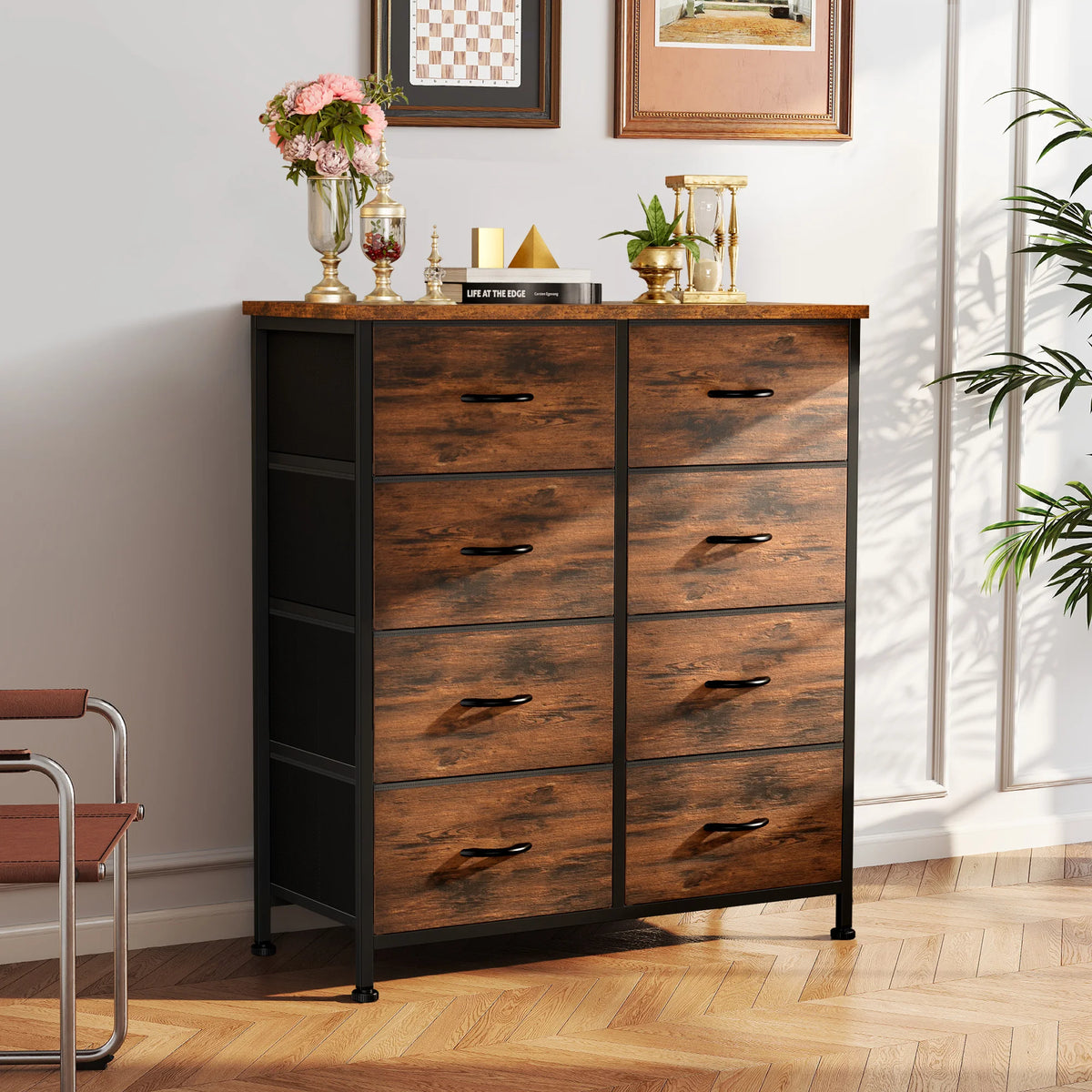 JHK Dresser Wardrobe With 8 Fabric Drawers Steel Frame