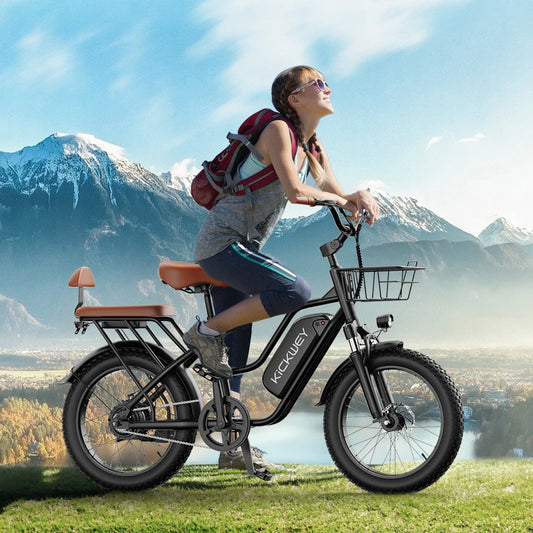 KICKWEY LD20 Electric Bicycle 1500W 48V 20AH 250W Electric Road Bike Double Seat for Women And Kids 20x3.0 Fat Tire Snow E-Bike for Adults
