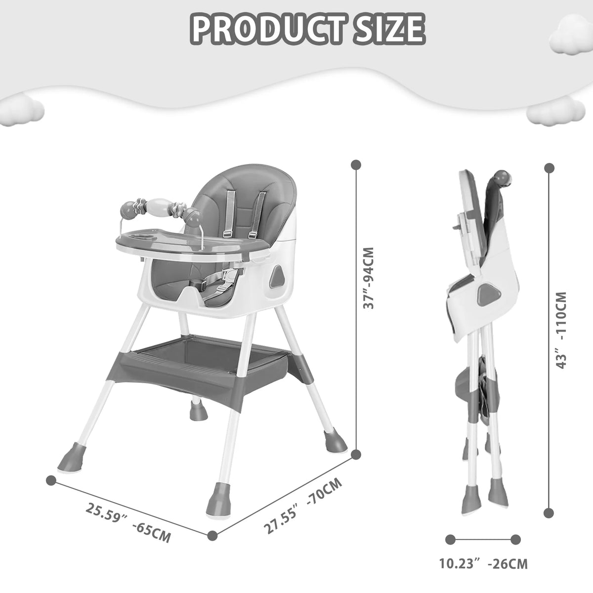 PIORLADO Foldable Baby High Chair With Toy Rack And Tray