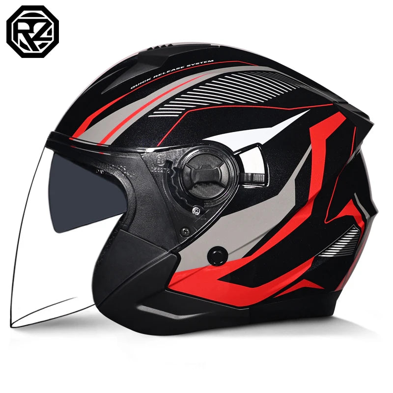 ORZ Motorcycle Open Face Helmet With Dual Lens Visor