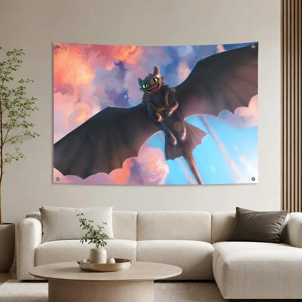 H-How to Train Your Dragon Flags Aesthetic Wall Tapestry Printed Wall Hanging Living Room Party Outdoor Decor