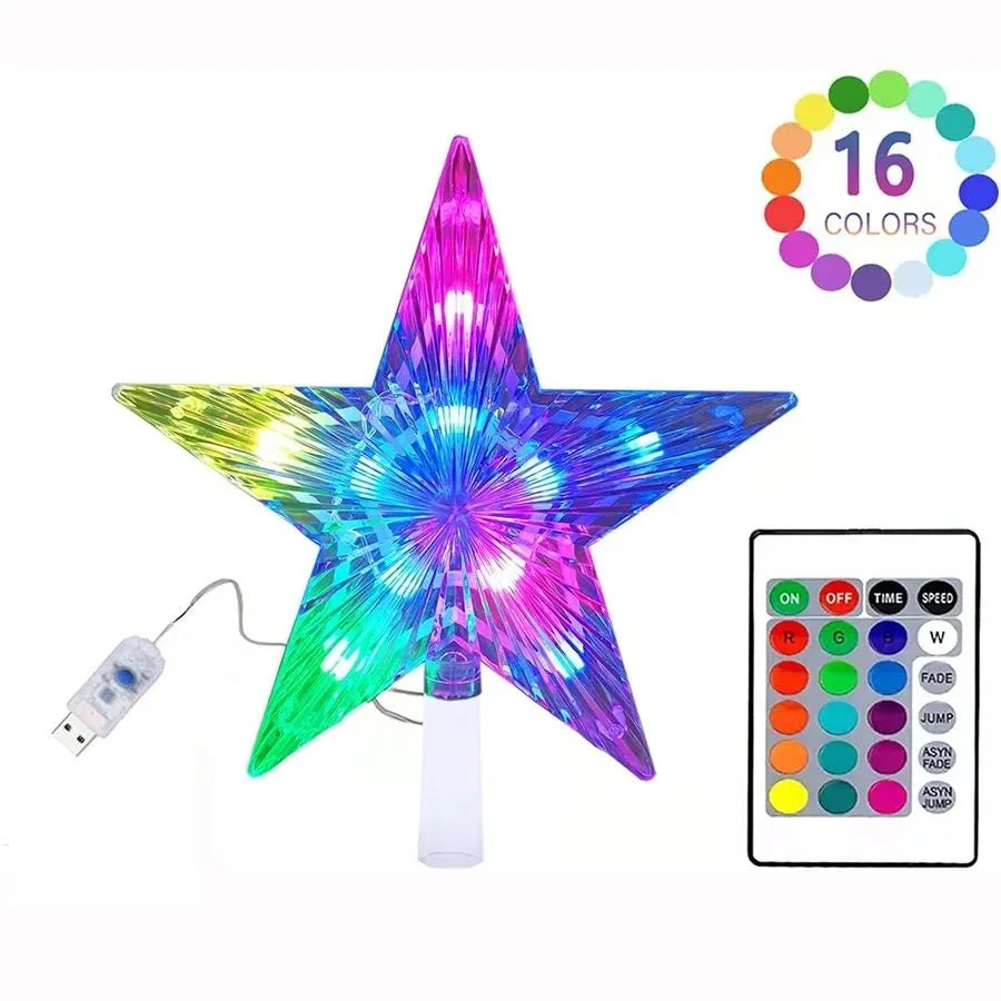 PAMNNY USB Powered RGB LED Star Christmas Tree Topper Lights