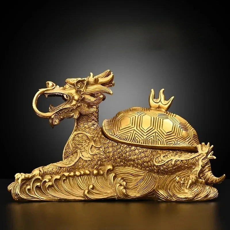 Feng Shui Copper Wealth Dragon Turtle Statue for Home Decor